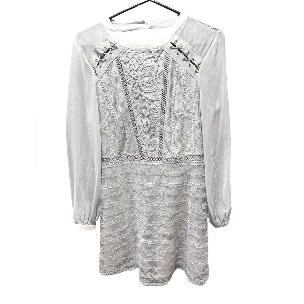Topshop lace chiffon dove gray mini dress embroidered ethereal prom party rare 8